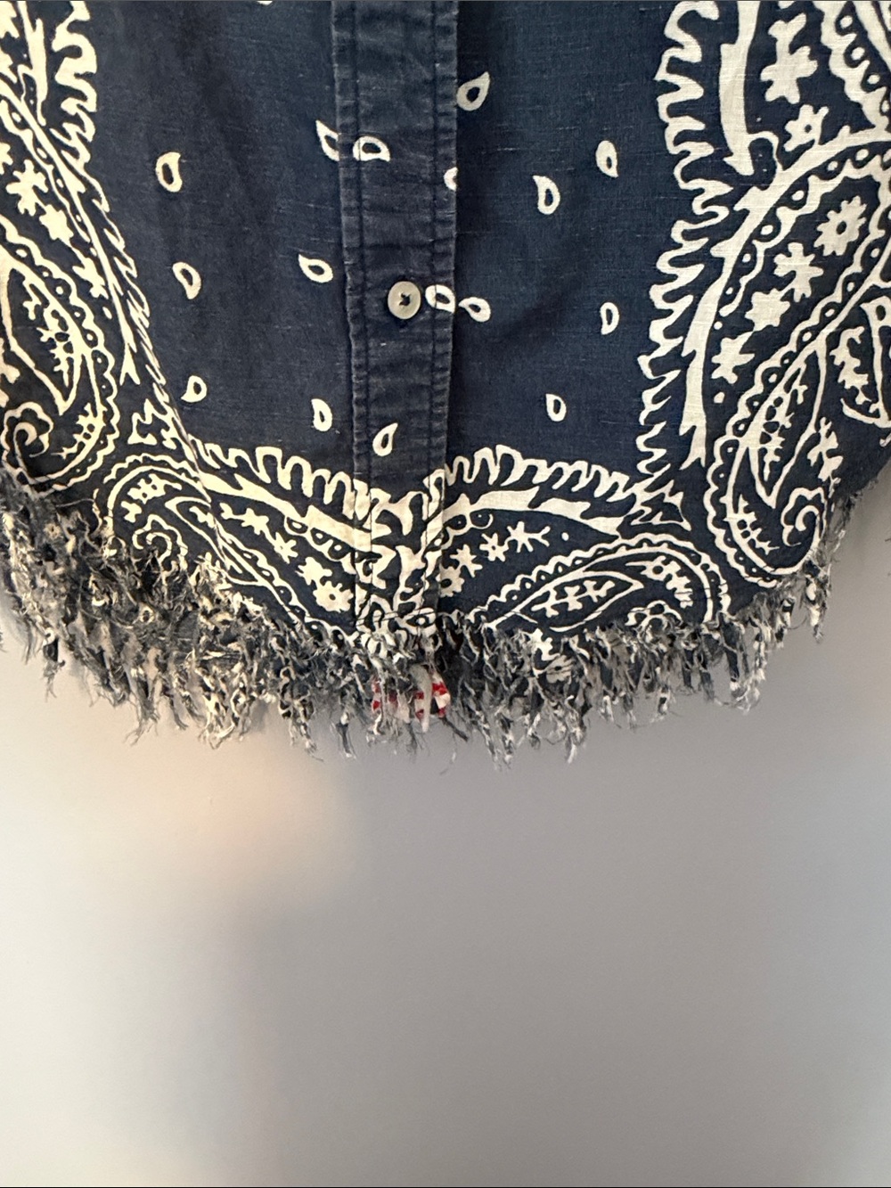Tizzie Oversized Navy Paisley Fringe Hem Shirt Boho Linen Cotton Blend - Picture 7 of 13